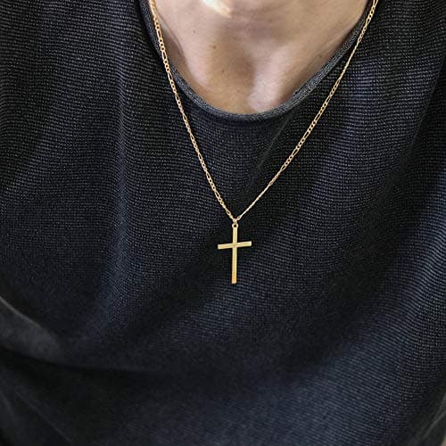 Joxevyia 14K Gold Filled Cross Necklace Figaro Chain Simple Faith Gift