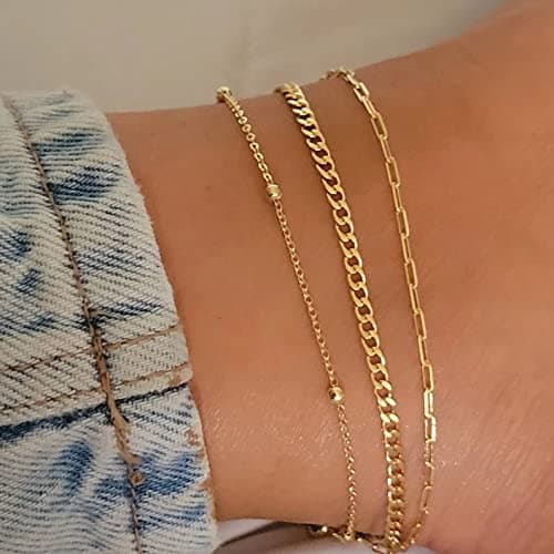 JECOMY 14K Gold Plated Silver Anklet with Pearl CZ Hearts