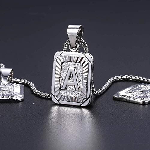 Trendsmax Initial Pendant Necklace Mens/Womens White Gold Plated Stadium Chain 22inch