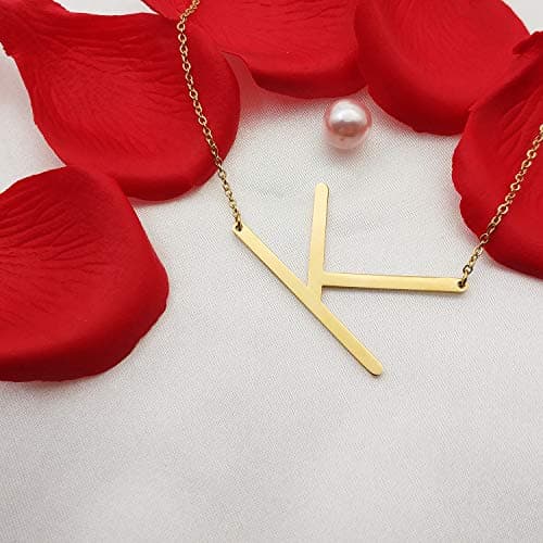 MOMOL Sideways Initial Necklace: Large Big Letters Pendant for Women