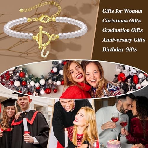 Btysun Initial Bracelets for Women, Pearl Gift for Mom, Best Friend Birthday Jewelry