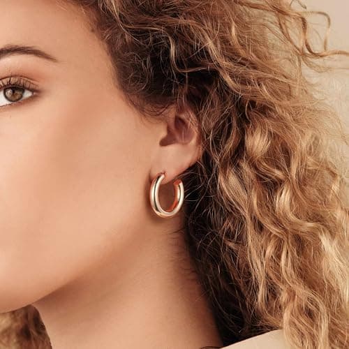 Ursteel 14K Rose Gold Plated Chunky Hoop Earrings for Women