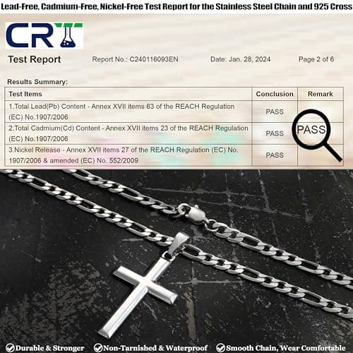 Minimalist Cross Necklace for Men & Women : Solid 925 Sterling Silver Cross Pendant