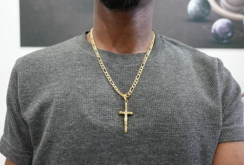 ADORATO JEWELRY 18K Gold Small Cross Pendant Necklace Cuban Link Diamond Cut