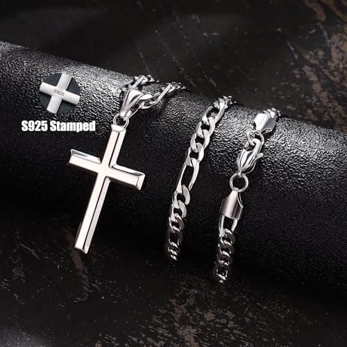 Minimalist Cross Necklace for Men & Women : Solid 925 Sterling Silver Cross Pendant