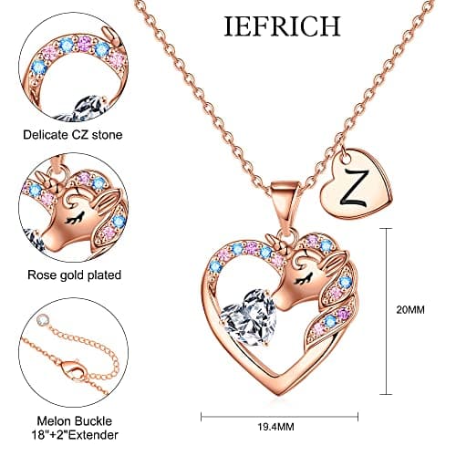 IEFRICH CZ Heart Unicorn Necklace for Girls & Teens Jewelry