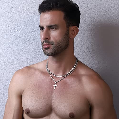P. BLAKE Men & Boys Layered Stainless Steel Cross Choke Necklace Jewelry