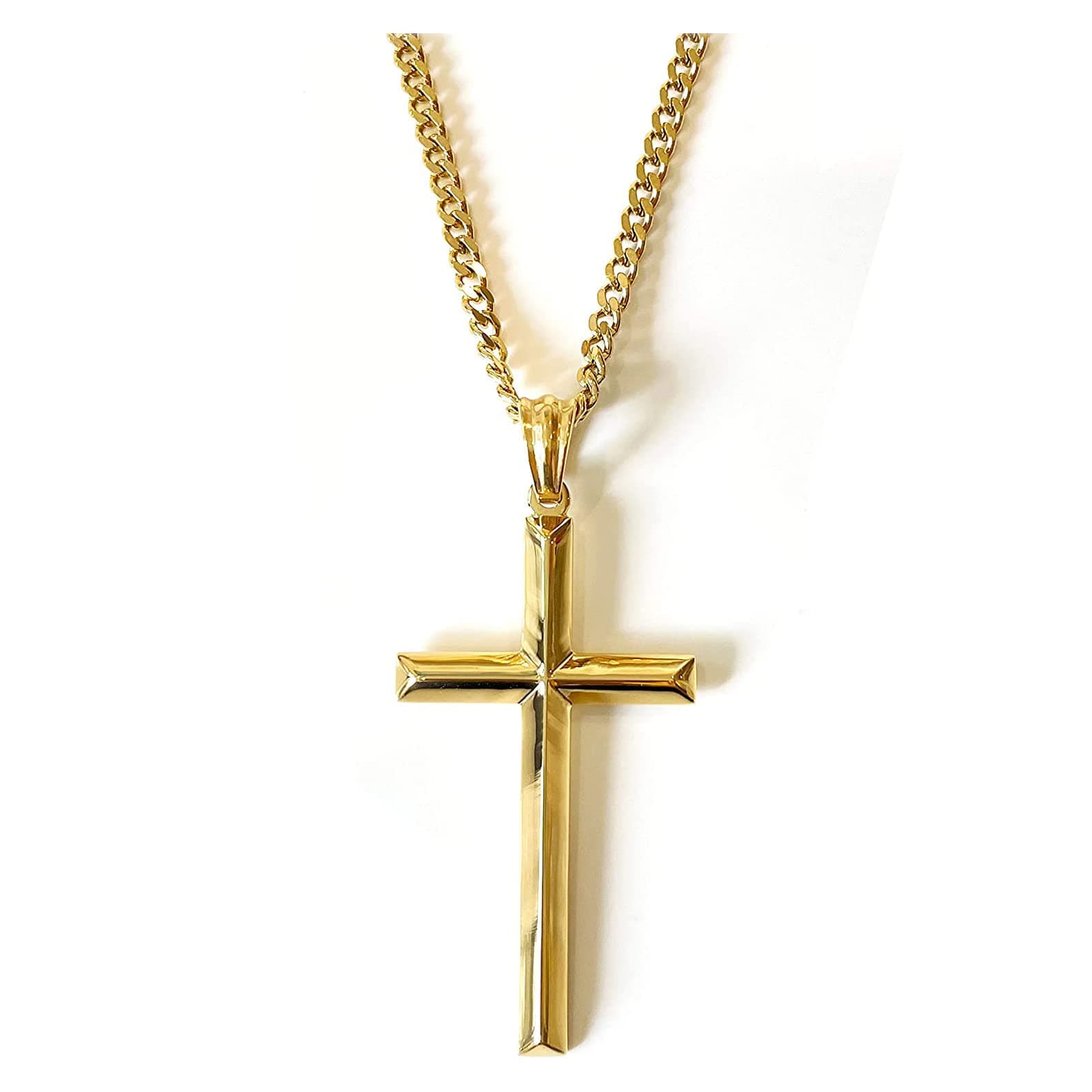 ADORATO JEWelry 14K Gold Thin Cross Pendant Necklace Miami Cuban Link