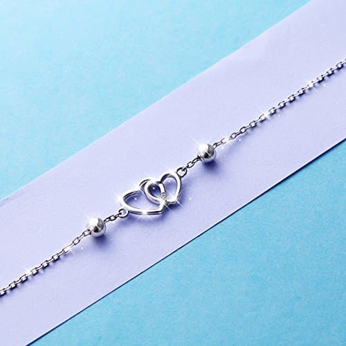 DAOCHONG Women's S925 Sterling Silver Adjustable Foot Heart Lotus Infinity Moon Stars Flower Pearl Anklet Beach Jewelry