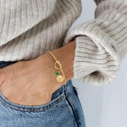 KAERUN 14K Gold Plated A-Z Initial Charm Birthstone Bracelet