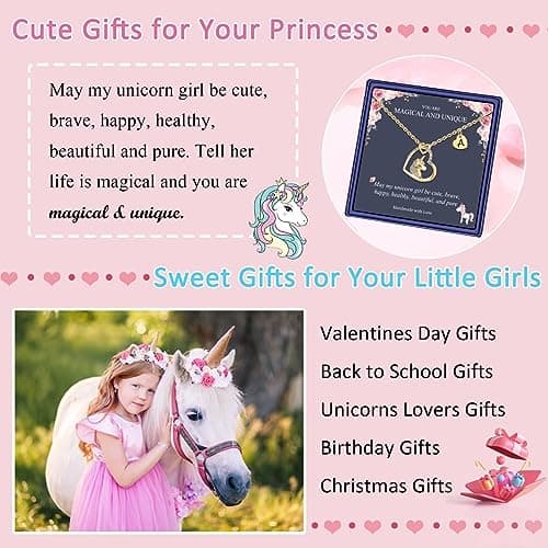 STORUP Heart Initial Unicorn Necklace - Gift for Girls