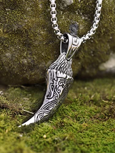HAQUIL Stainless Steel Viking Wolf Tooth Pendant Necklace