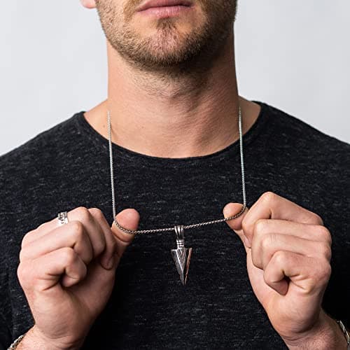 Baronyka Mens Arrowhead Pendant Necklace, Stainless Steel Chain