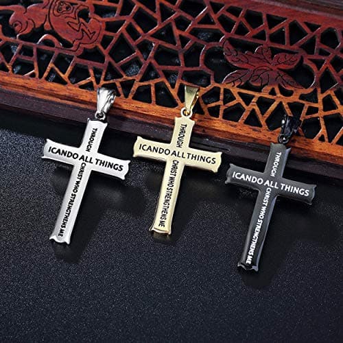 Stainless Steel Philippians 4:13 Strength Pendant Necklace for Men & Women