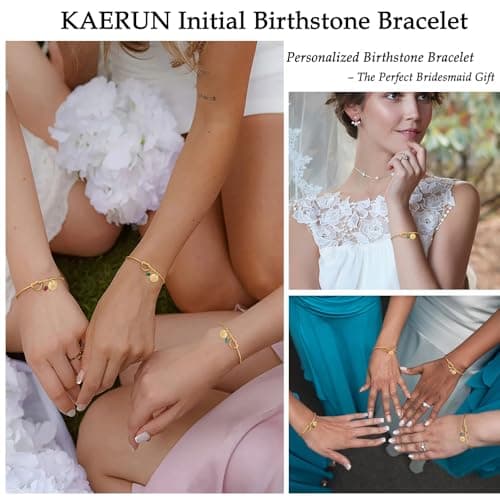 KAERUN 14K Gold Plated A-Z Initial Charm Birthstone Bracelet