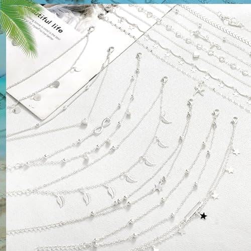 Hicarer 14K 16-Piece Boho Anklet Set for Women Adjustable Foot Hand Jewelry
