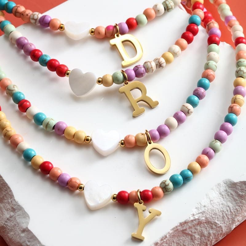 Colorful Beaded Initial Necklaces for Women - Bohemian Choker Jewelry Gifts