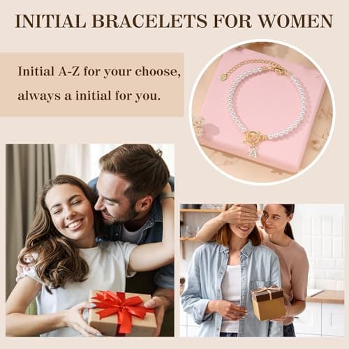 Btysun Initial Bracelets for Women, Pearl Gift for Mom, Best Friend Birthday Jewelry