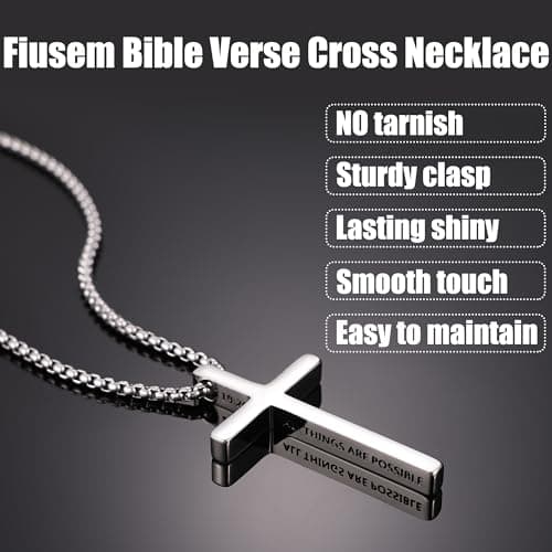 Fiusem Men's Inspirational Bible Verse Stainless Steel Cross Necklace