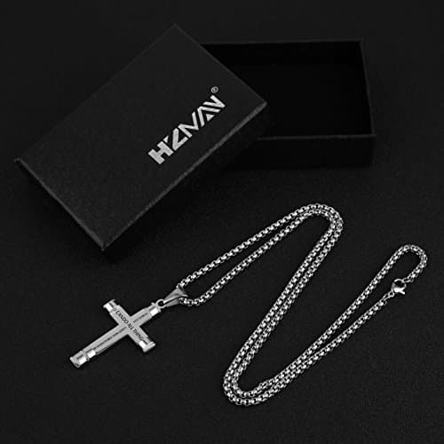 HZMAN Philippians 4:13 Strength Pendant Stainless Steel Necklace, 3 Colors
