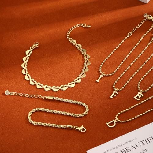 Tasiso 18K Gold Plated Initial Bracelet for Women Dainty Monogram Jewelry Gifts