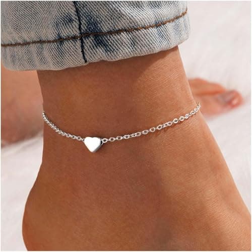 Chic Silver Personalized 925 Sterling Silver Tiny Heart Anklet for Women, Silver/Gold/Rose Gold (With Gift Box)