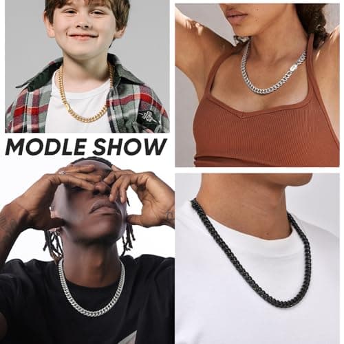 Men's Solid Cubian Link Cross Necklace - VNOX Stainless Steel Silver/Gold Plated Jewelry