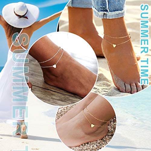 ChainsPro Women's S925 Sterling Silver Adjustable Heart/Moon/Handcuff Anklet, Summer Jewelry Gift Box