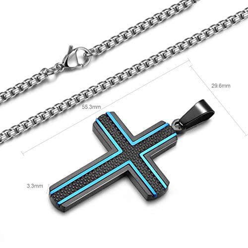 Holizaly Men's 316L Stainless Steel Cross Pendant White/Gold/Black/Blue Rolo Chain-Gift Box Included