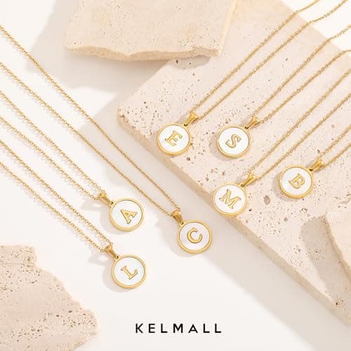 KELMALL Gold Initial Necklace, A-Z Circle Pendant Non-Tarnish Jewelry
