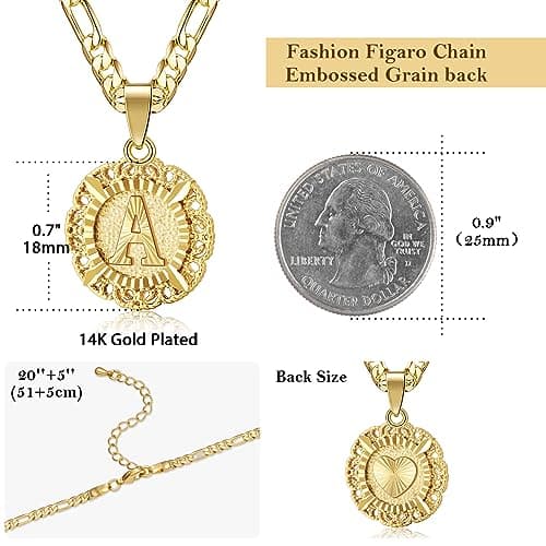 KissYan 14K Gold Plated Round Letter Pendant Monogram Necklace A-Z
