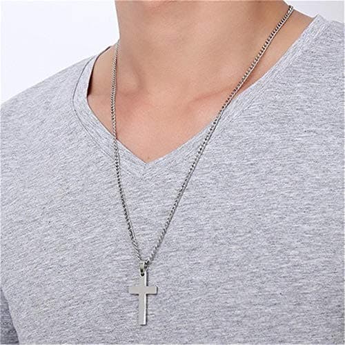 Men's Silver Titanium Cross Necklace Plain Pendant Chain