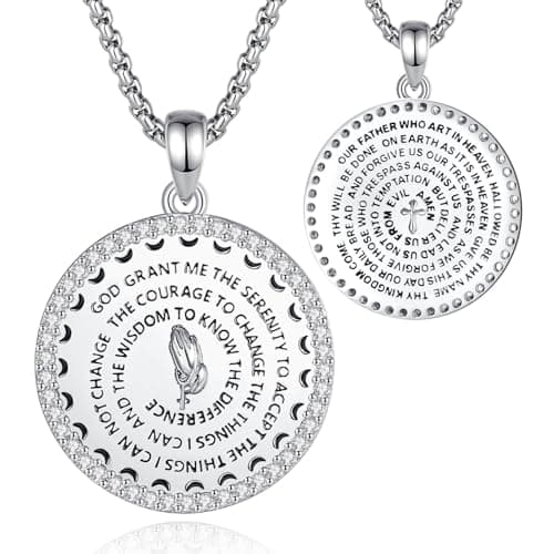 EUDORA 925 Sterling Silver Crucifix Pendant Necklace with Bible Verse Amulet