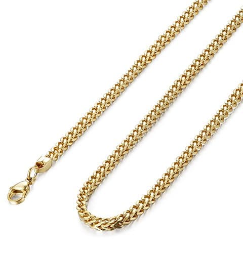 FIBO STEEL 3-6mm Curb Chain Necklace - Biker Punk Style Silver Black Gold Tone