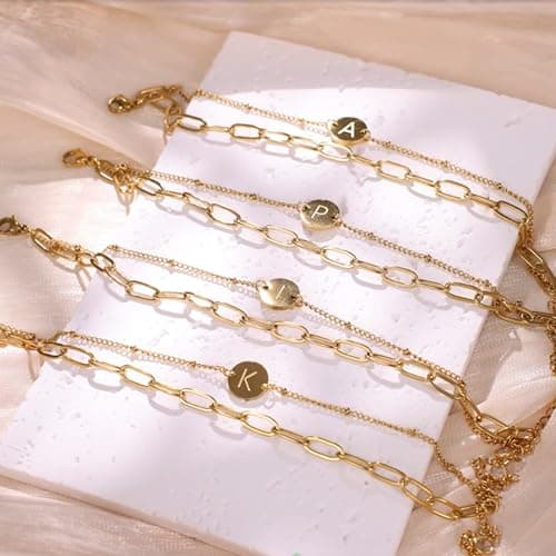 Stainless Steel 18k Gold Plated Initial Bracelet A-Z