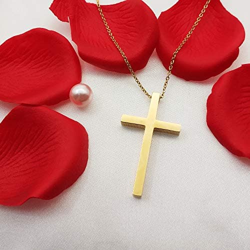 MOMOL 18K Gold Plated Stainless Steel Cross Pendant Necklace for Men and Women
