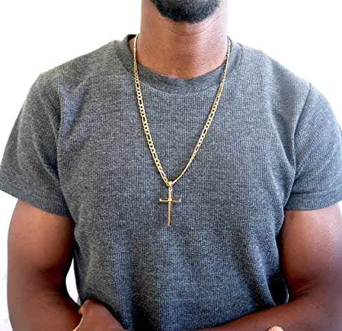 ADORATO JEWELRY 24K Gold Figaro Cross Pendant Necklace for Men, Husband