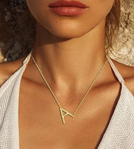 Beaux Bijoux Sideways Initial 14k Gold & Silver Necklaces | Unique Birthday Gift | Trendy Dainty Jewelry
