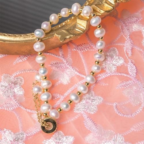 Bossimi 14K Gold Filled Baroque Pearl Adjustables Bracelet for Women Valentine Charm