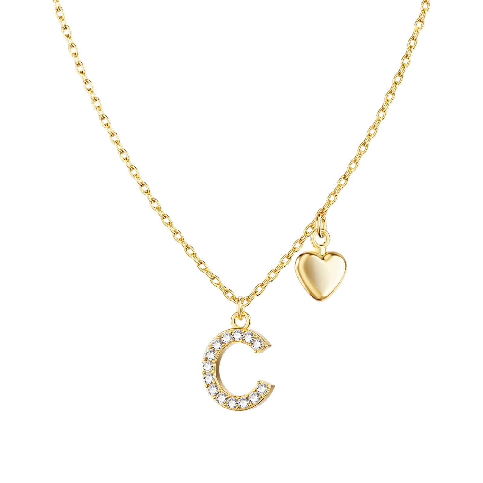 UHIBROS Gold Zirconia Heart Letter Pendant Personalized Necklace for Women