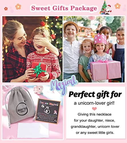 UNGENT THEM Silver Unicorn Initial Necklaces for Girls' Birthday Gifts