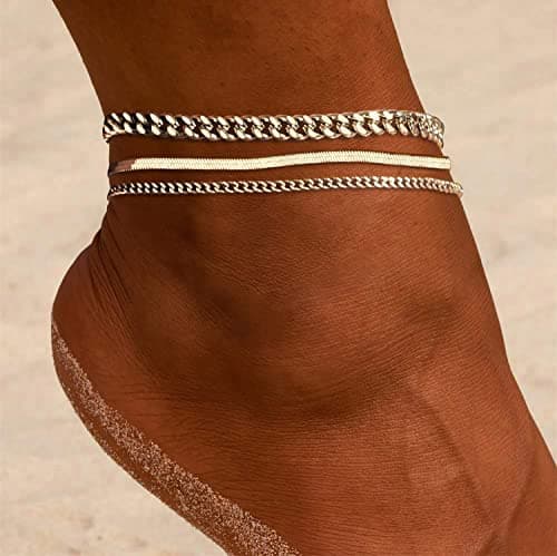 DEARMAY Dainty Silver Anklets for Women Waterproof S925 Sterling Silver Anklets Set