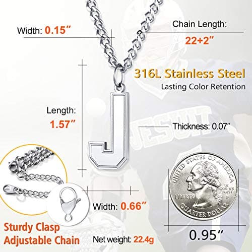 ChainsPro Monogram Letter Necklace - Adjustable 316L Stainless Steel/ Gold Plated/Black