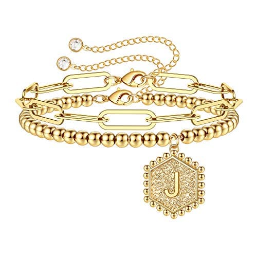 IEFWELL 14K Gold & Silver Rose Gold Initial Bracelets for Women & Teen Girls