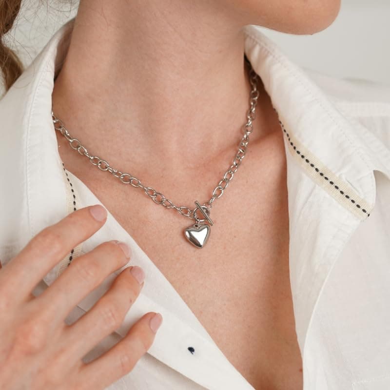 Silver Heart Pendant Necklace for Women; Unique Handmade Jewelry with Gift Box