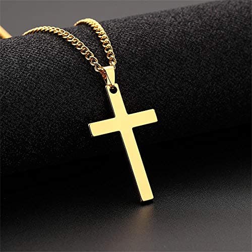 Stainless Steel Religious Cross Pendant Necklace Black Silver Gold Polished Chain Jewelry Gift for Women Men