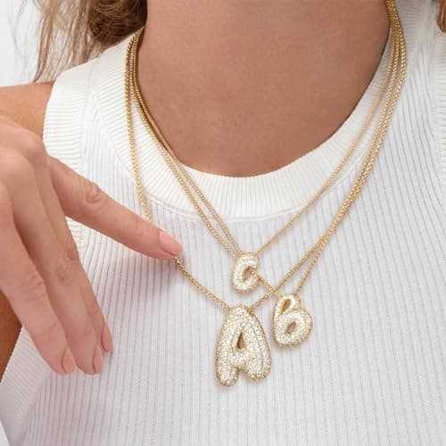 KissYan 14K Gold Plated Balloon Initial Pendant Necklace for Women