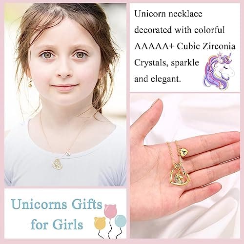 STORUP Heart Initial Unicorn Necklace - Gift for Girls