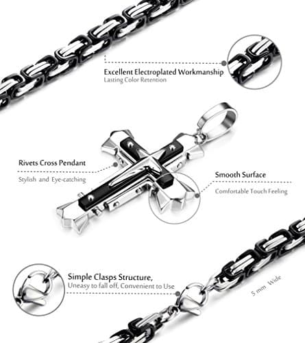 Lolas 5mm Stainless Steel Cross Pendant Necklace 22-30 Inches