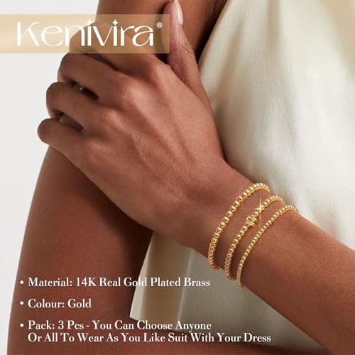 Kenivira Dainty 14K Gold Plated Layered Stackable Bracelets for Women